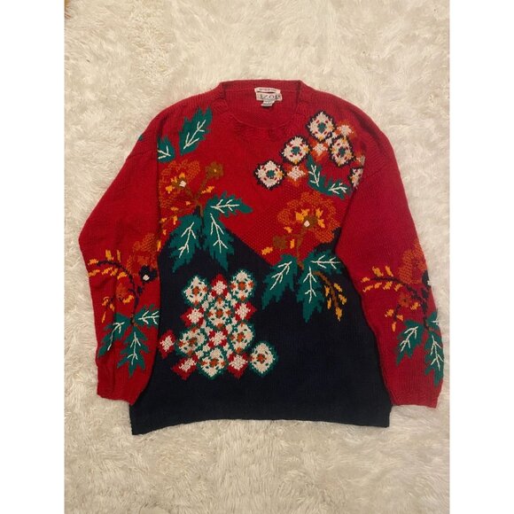 Vintage 90s Izod Men Christmas Cardigan Sweater Knitted by Hand Large Red - Picture 4 of 8